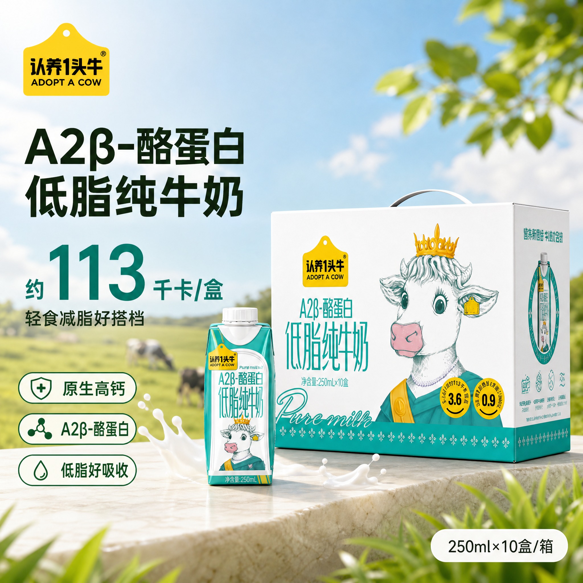 [单张主图] 认养一头牛 A2β-酪蛋白低脂纯牛奶 京东1:1… - 图片创意预览