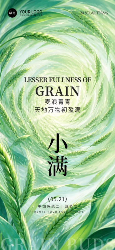 小满节气麦浪旋涡全屏竖版海报预览效果
