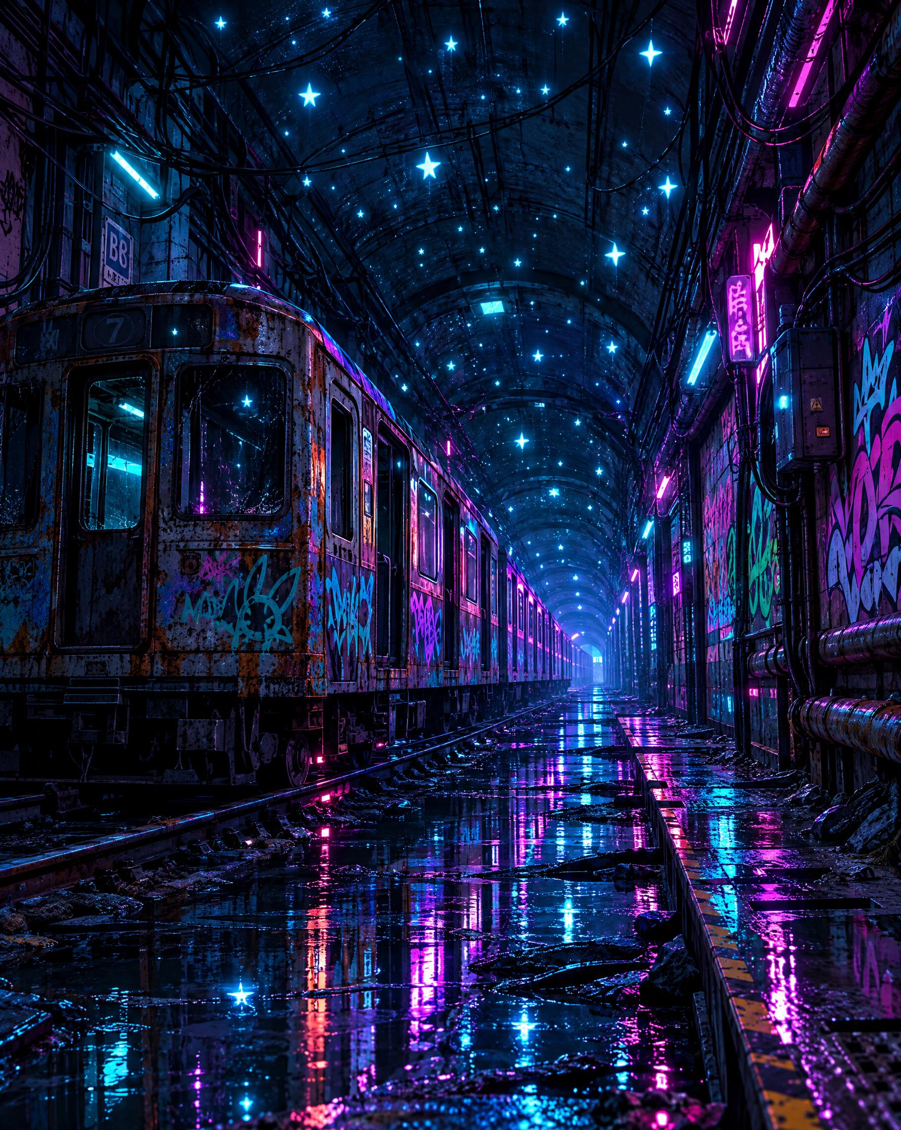 参考这张图片的赛博朋克未来感数字插画风格、霓虹光影和潮湿反光地… - 图片创意预览