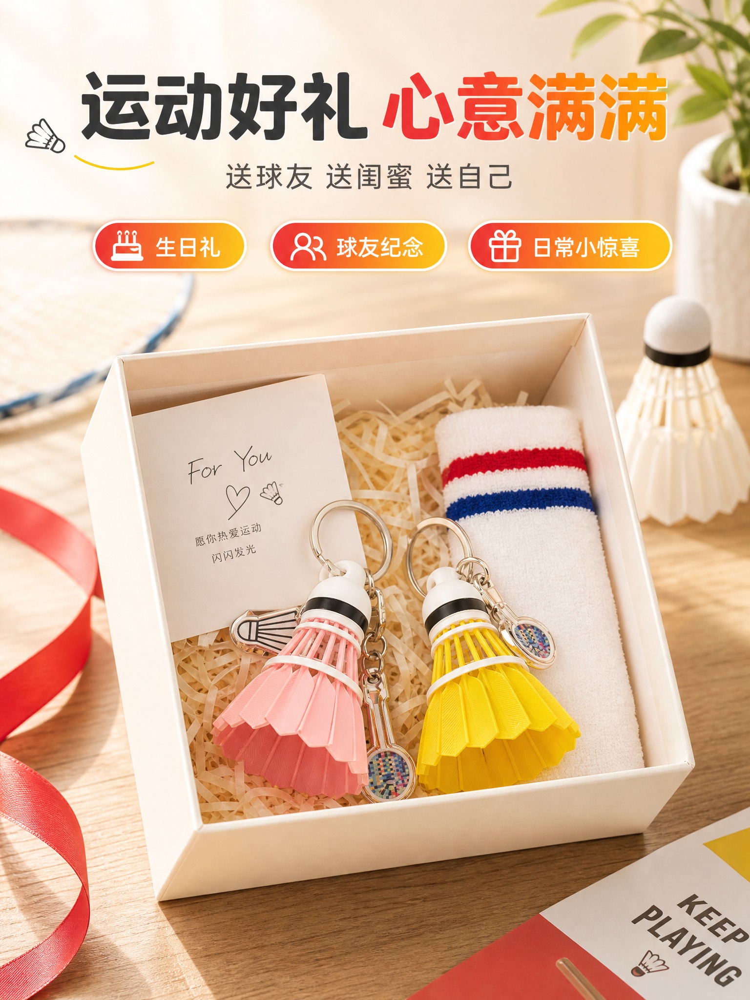 [商品] 使用【图3】黄色和粉色羽毛球造型钥匙扣挂件；保留造型… - 图片创意预览