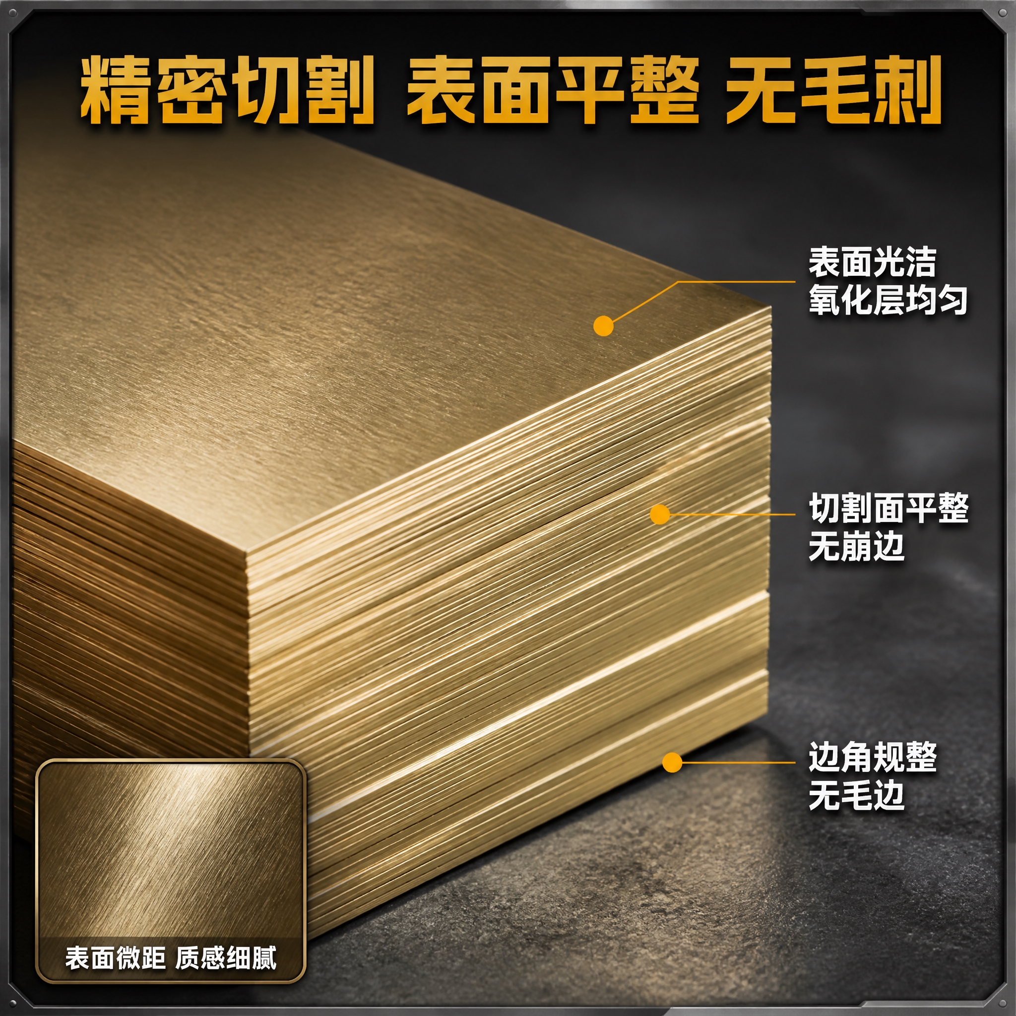 [主图-3] 黄铜板材材质工艺细节图，放大切割断面、表面质感与… - 图片创意预览