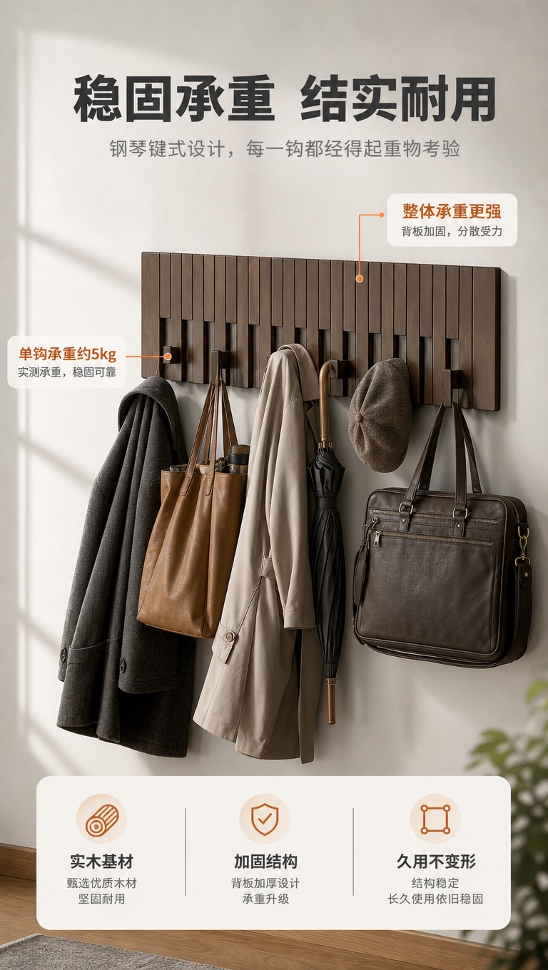 [商品] 使用【图6】深棕色实木钢琴键挂衣架；保留钢琴键竖条格… - 图片创意预览