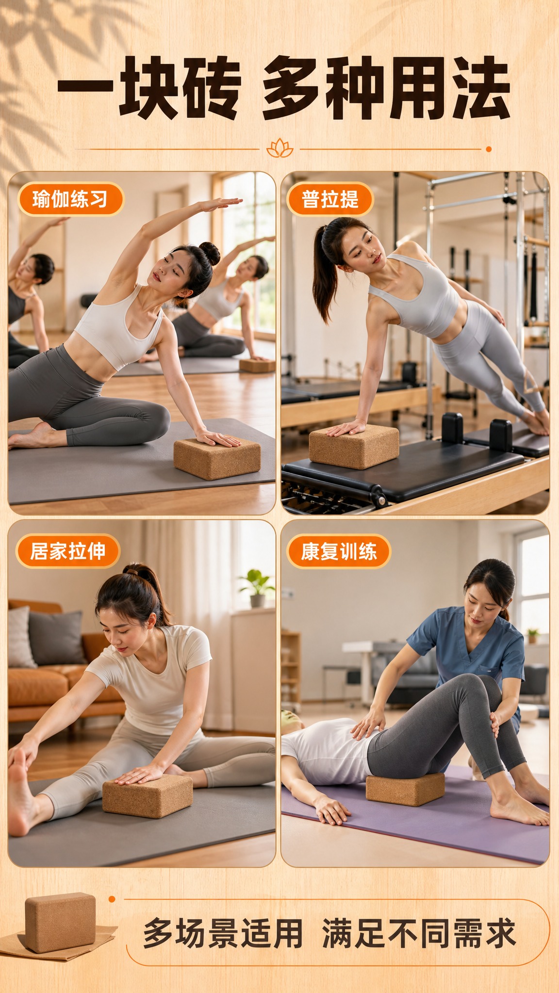 [商品] 使用【图1】天然软木瑜伽砖；保留长方体造型、圆角边缘… - 图片创意预览