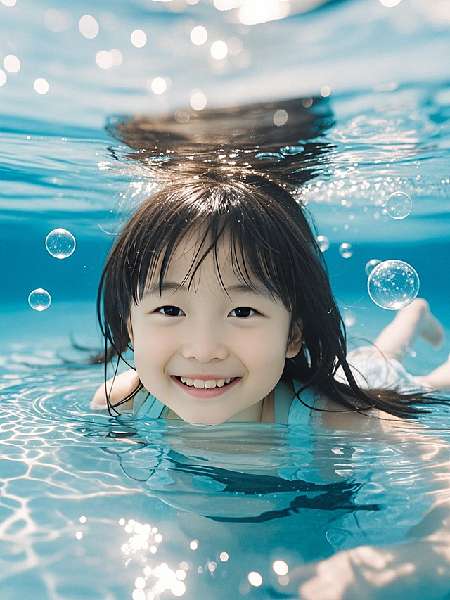 水下童真，清新梦幻，可爱笑脸，实景水彩风。