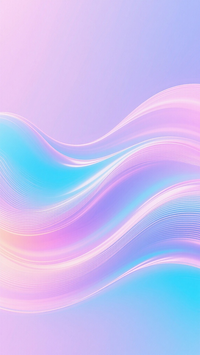 炫彩渐变背景，整体采用柔和的粉紫色调与明亮的青蓝色调交织，带有流动感的波浪线条纹理，呈现出梦幻般的光泽质感，光影柔和过渡，色彩层次丰富，营造出轻盈、灵动且充满活力的视觉氛围，背景干净简洁，无任何文字及标识元素。