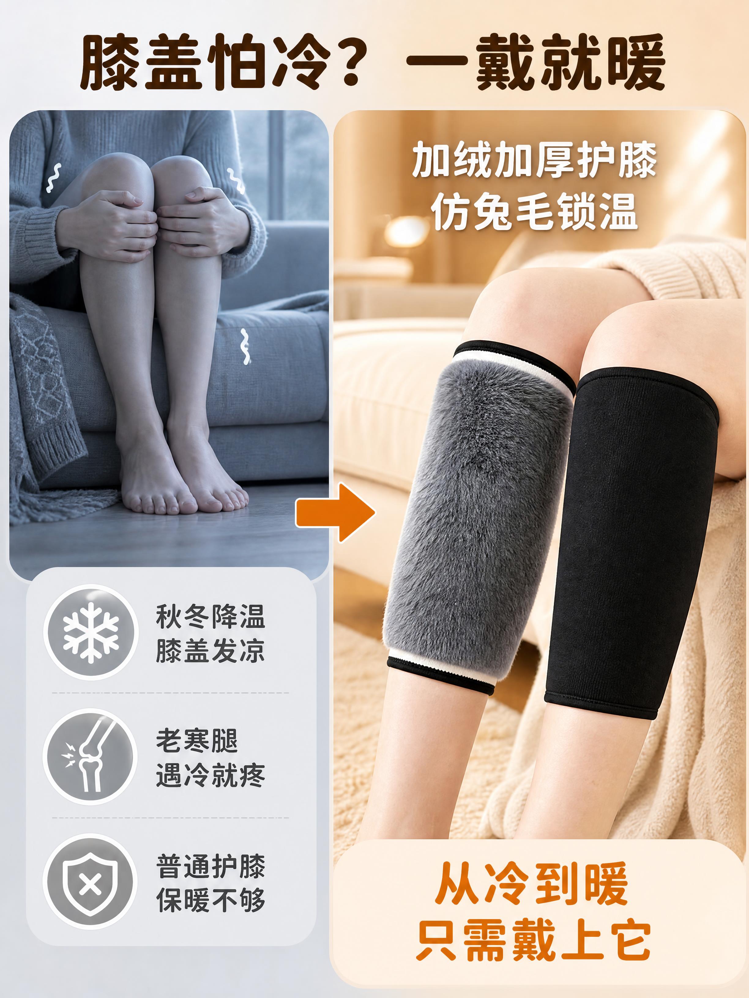 [商品] 使用【图1】护膝产品图；保留黑色外层、灰毛绒内里、黑… - 图片创意预览