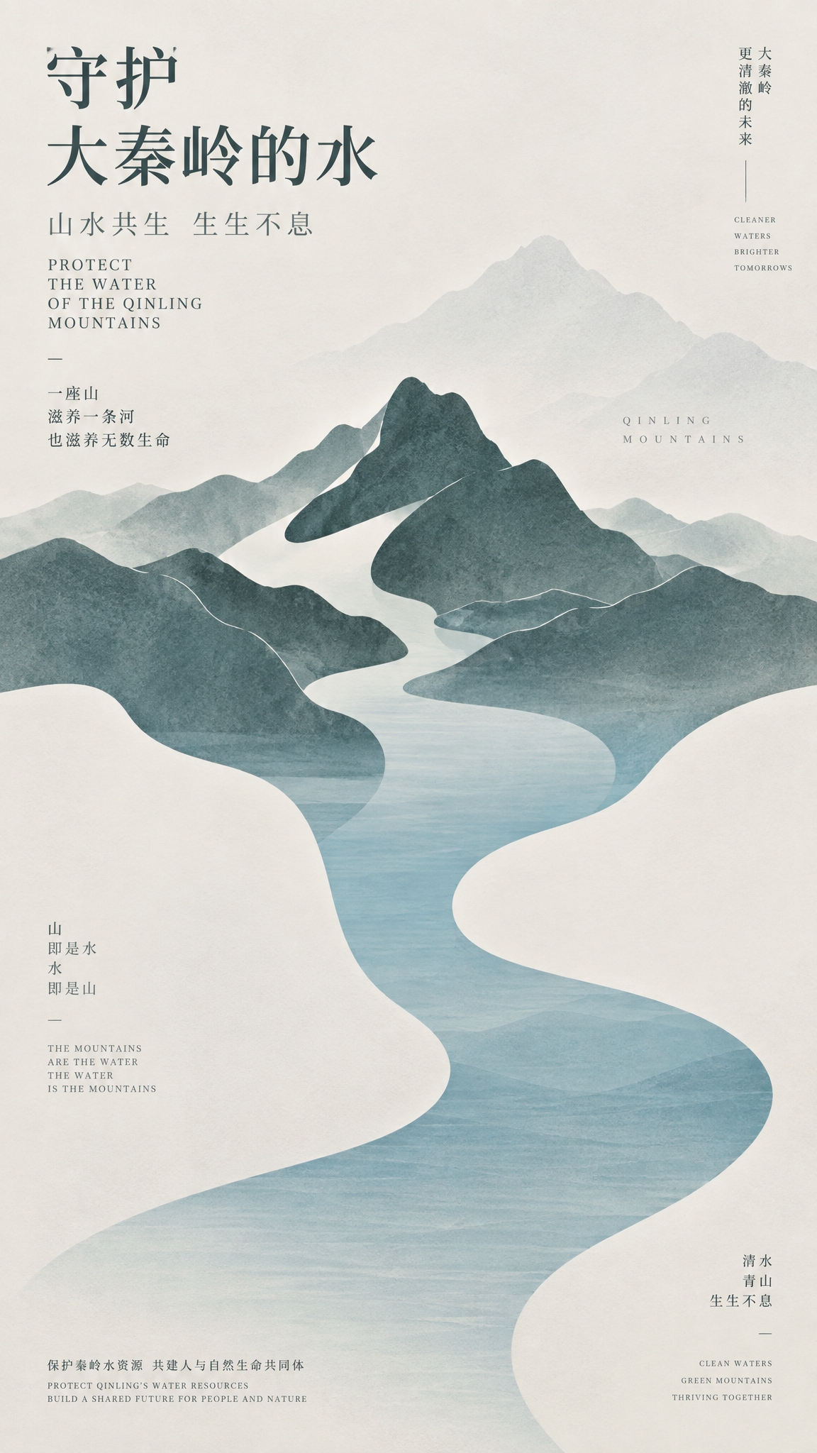 竖版参赛公益招贴海报，现代极简平面设计，竞赛级质感，大秦岭水资… - 图片创意预览