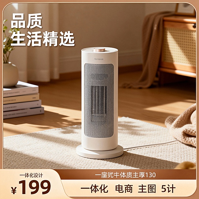 场景化电商主图，产品居中视觉焦点，核心文案左上/左侧堆叠，底部通栏价格标签一体化边框设计，信息分层清晰。暖色调生活场景，柔和材质增强产品体验感与情感共鸣