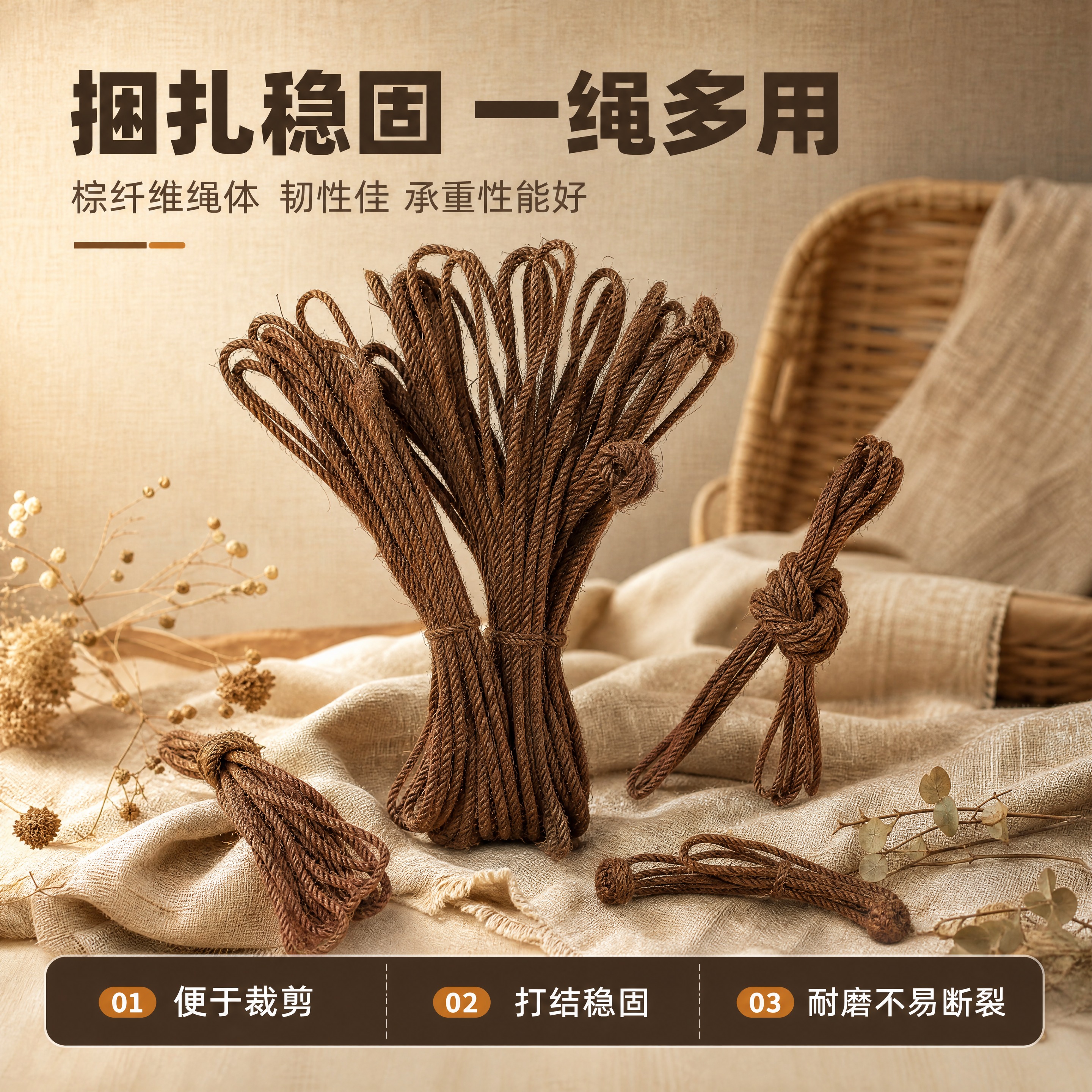 [商品] 以【图1】整捆棕绳为绝对主体（深棕黄褐色多股绞合棕纤… - 图片创意预览