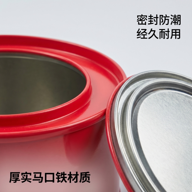 [主图 3] 特写展示马口铁材质和密封细节，突出产品品质。[氛围风格] 简约干净的1688电商商业摄影风格，清新高级。[画质] 商业摄影质感、光线柔和通透、产品清晰真实、画面干净高级。[元素] 微距特预览效果