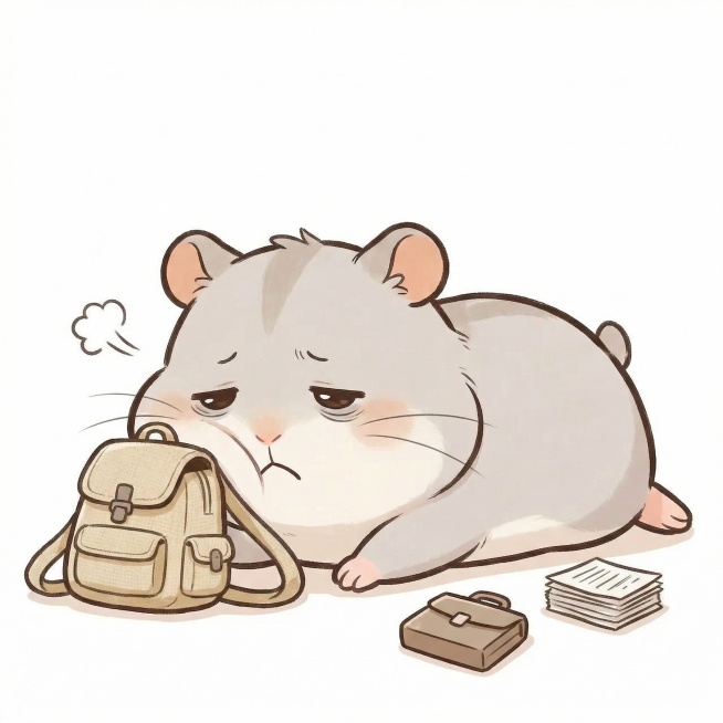 参考上传的仓鼠形象，绘制不想上班状态的卡通仓鼠表情包，无任何文字标签，保持原可爱画风，白色背景预览效果