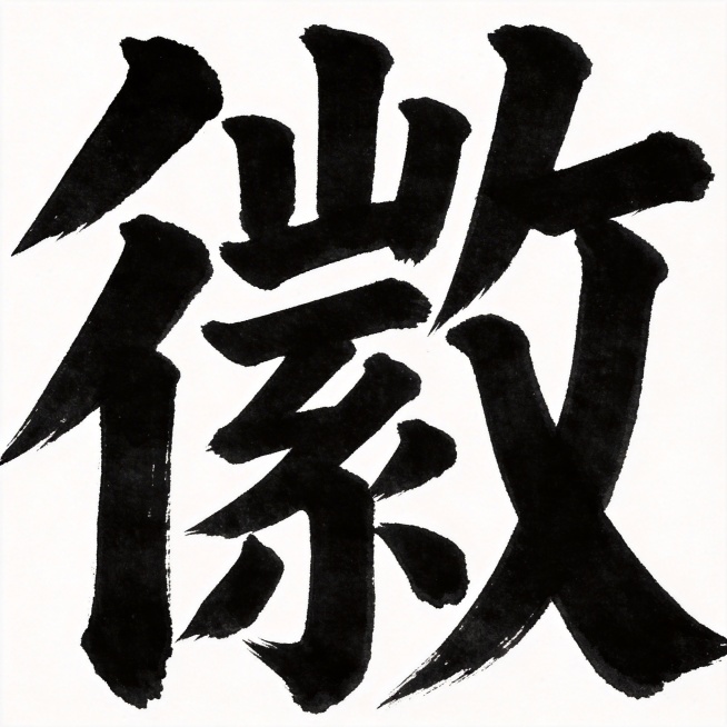 干净的纯白色背景。平面艺术字体设计，一个字"徽"，书法毛笔字，藏锋有力，整体字体凸显安徽地域文化风格，墨色浓黑，笔画转折苍劲有力，结构沉稳端庄，水墨晕染效果收敛在笔画边缘。仅包含这一个字，不得增加、遗预览效果
