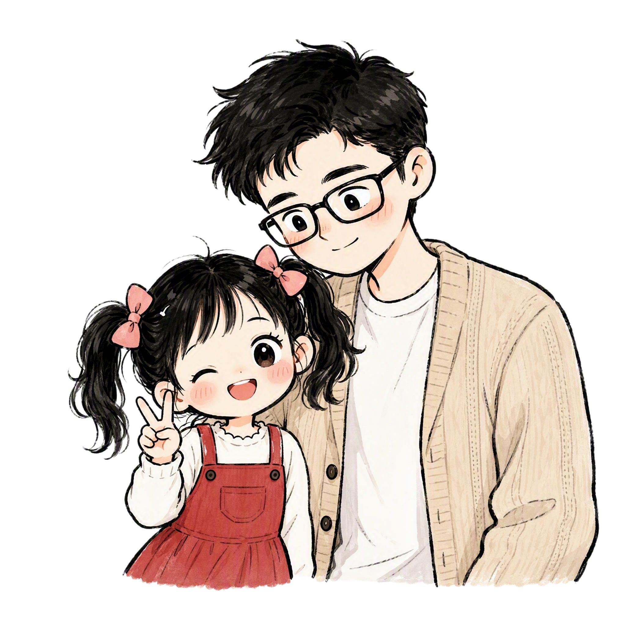 参考图中的手绘漫画风格，黑色粗线条勾勒，淡彩上色，温馨治愈的Q… - 图片创意预览