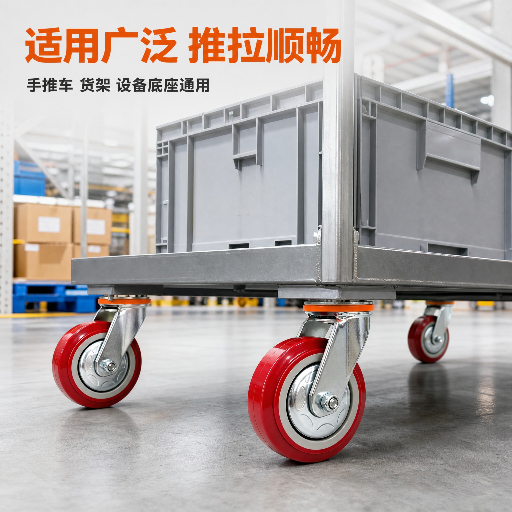 [主图-4] 应用场景图，核心任务：展示重型万向轮在工业手推车… - 图片创意预览