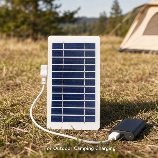 [Main Image 4] Outdoor camping usage scenario display for 5V 2W Solar Panel. Keep the original produ预览效果