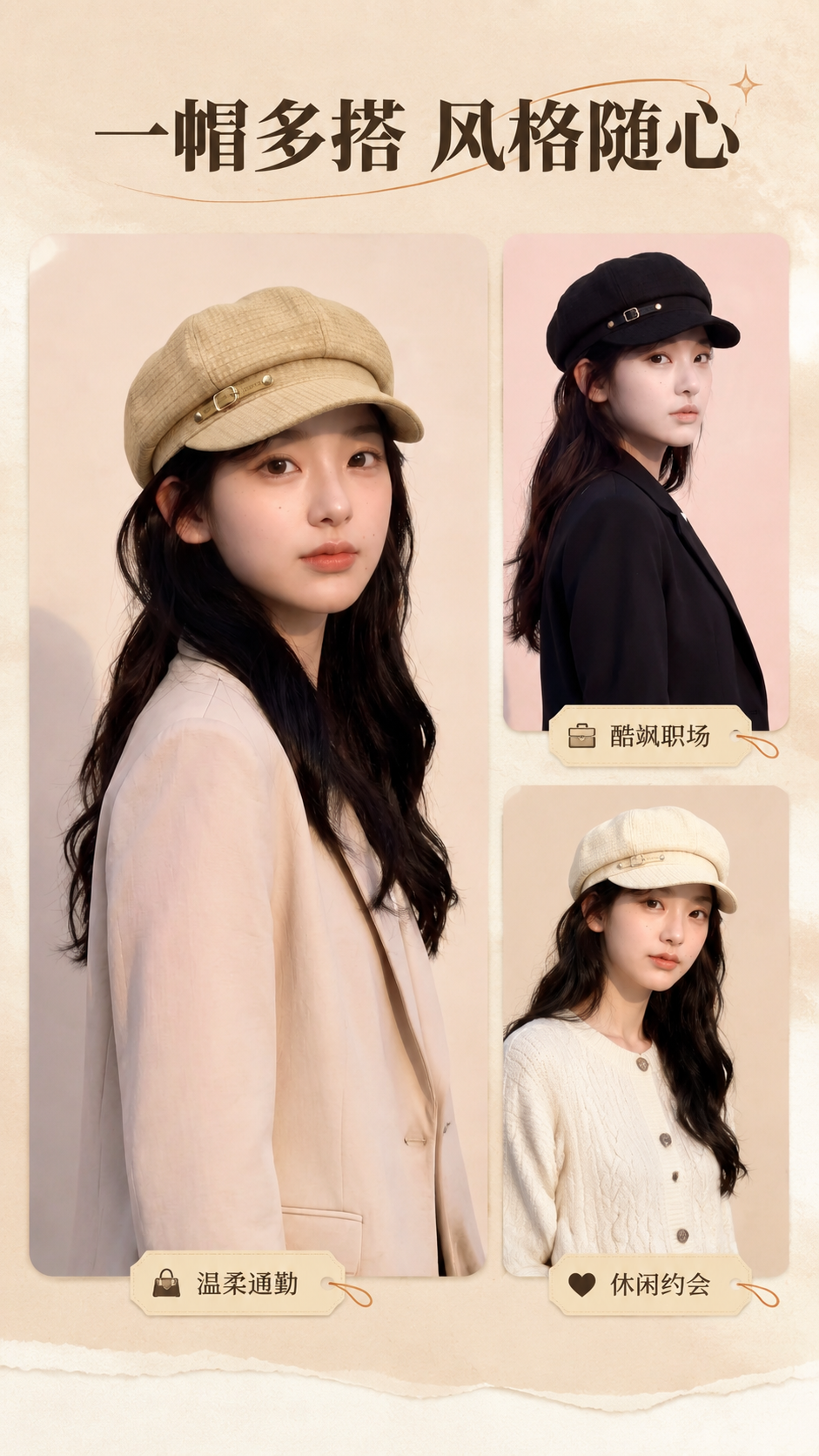 [商品] 使用【图4】卡其色模特图及【图6】黑色模特图；商品处… - 图片创意预览