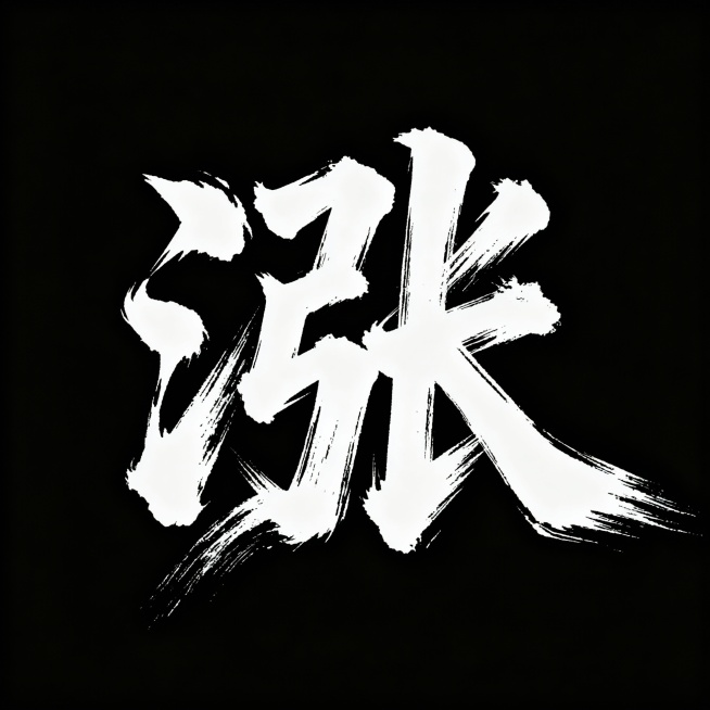 帮我设计一个“涨”书法字体 牛逼大气  笔触飞扬 黑底白字预览效果