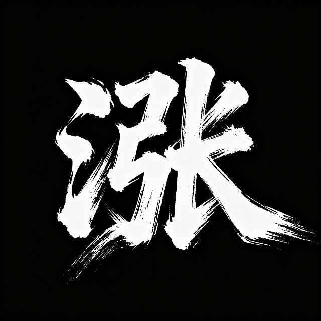 帮我设计一个“涨”书法字体 牛逼大气  笔触飞扬 黑底白字