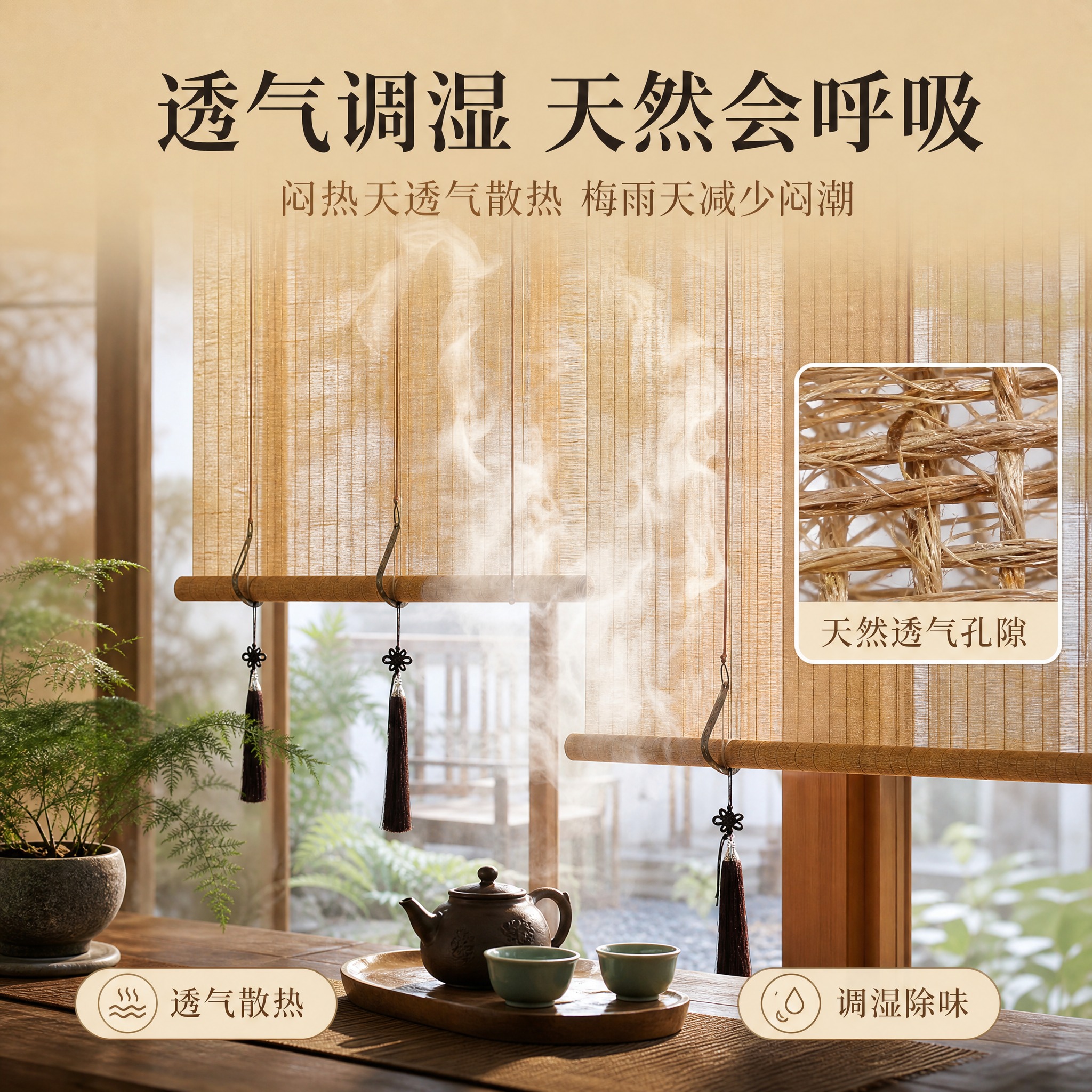 [主图-4] 主题：透气调湿 天然会呼吸的窗帘，核心任务是演示… - 图片创意预览