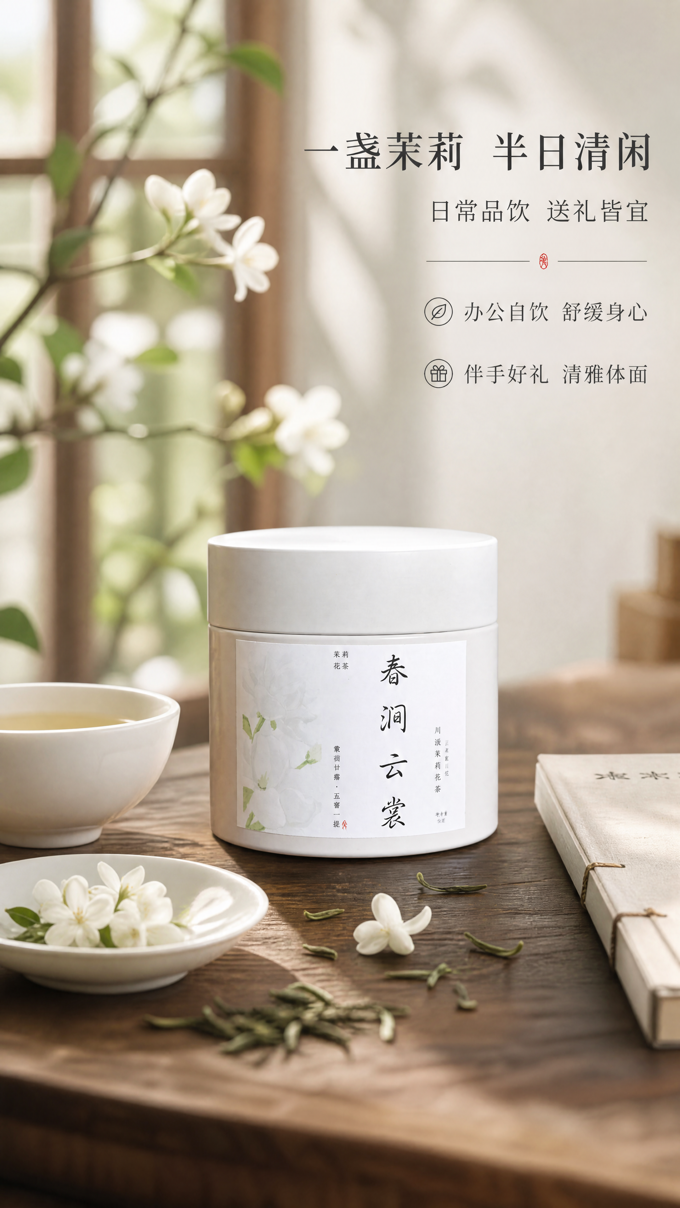 [商品] 使用【图1】春涧云裳白色小罐茉莉花茶正面图；严格保留… - 图片创意预览