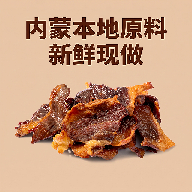 使用电商主图技能生成5张比例1:1的电商主图，适配平台为，商品为「图片1」「图片1」，商品卖点为 ，其他要求为上传一张现烤牛胸口+薯片的实拍图，生成抖音电商商品主图+4张辅助图，1:1正方形比例。整体风格为暖调美食风，突出食欲感，干净高级。 主图：居中展示商品，添加卖点文字「内蒙现烤牛胸口+薯片 · 网红吃法 · 追剧解馋」，左上角预留品牌logo位置。 辅助图1：特写牛胸口油润纹理，突出「炭火现烤，外焦里嫩」工艺细节。 辅助图2：展示牛胸口与薯片的搭配效果，突出「层次丰富，咸香入味」口感。 辅助图3：简约信息图风格，标注「内蒙本地原料，新鲜现做」产地优势。 辅助图4：生活化场景图，搭配沙发、靠垫背景，突出「追剧、聚会必备」使用场景。 整体色调统一，无杂乱背景，适配抖音来客平台规范。