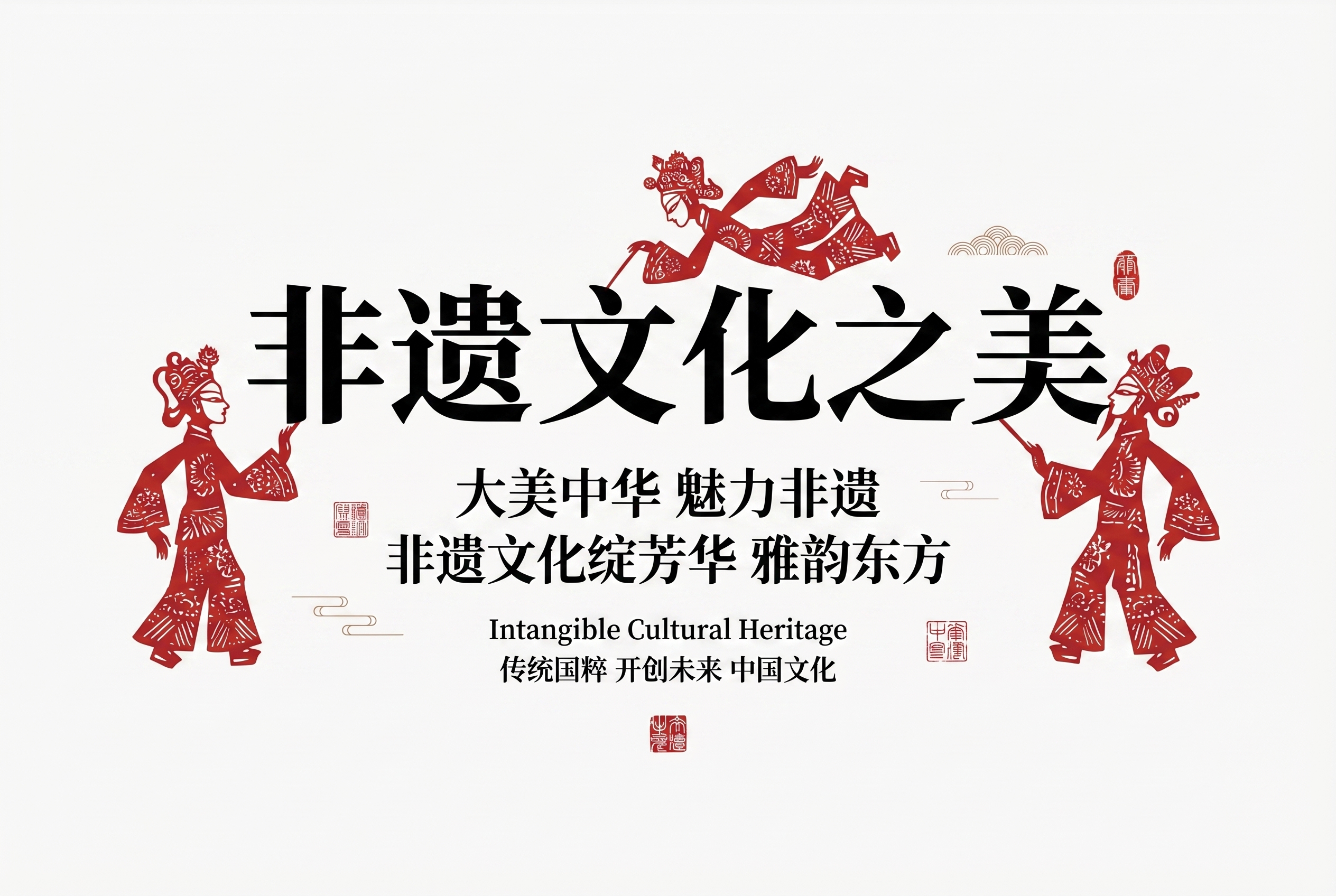 进行非遗文化海报排版设计，主标题为“非遗文化之美”，中英文混排… - 图片创意预览