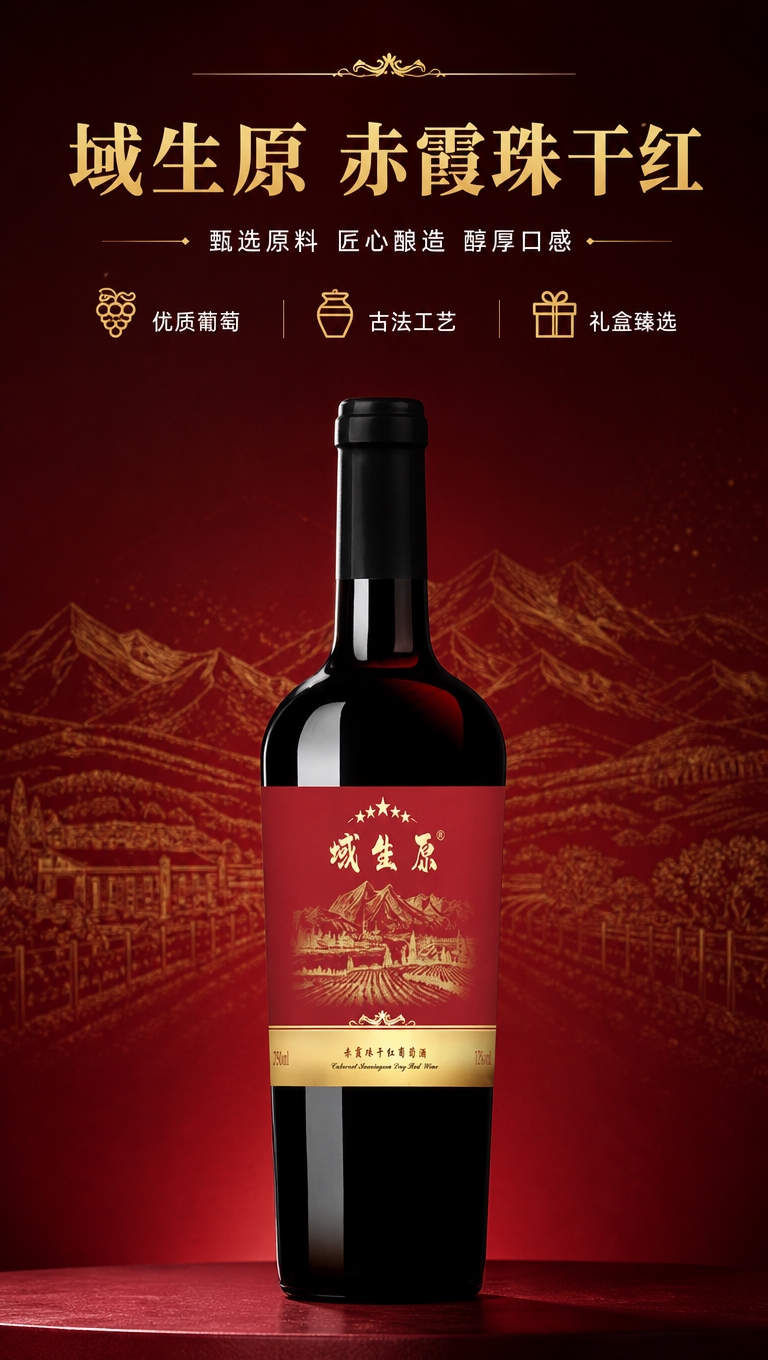 [商品] 使用【图1】域生原赤霞珠干红葡萄酒；保留瓶身结构、深… - 图片创意预览