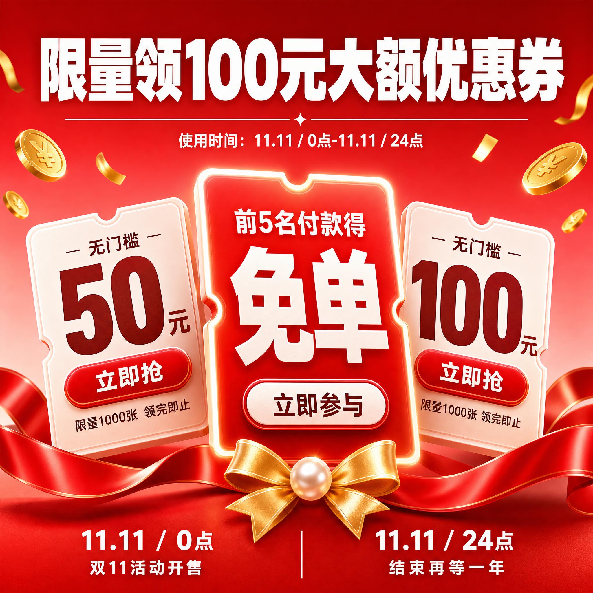生成 1 张 1:1 电商大促促销纯文字主图（3D 立体优惠券… - 图片创意预览