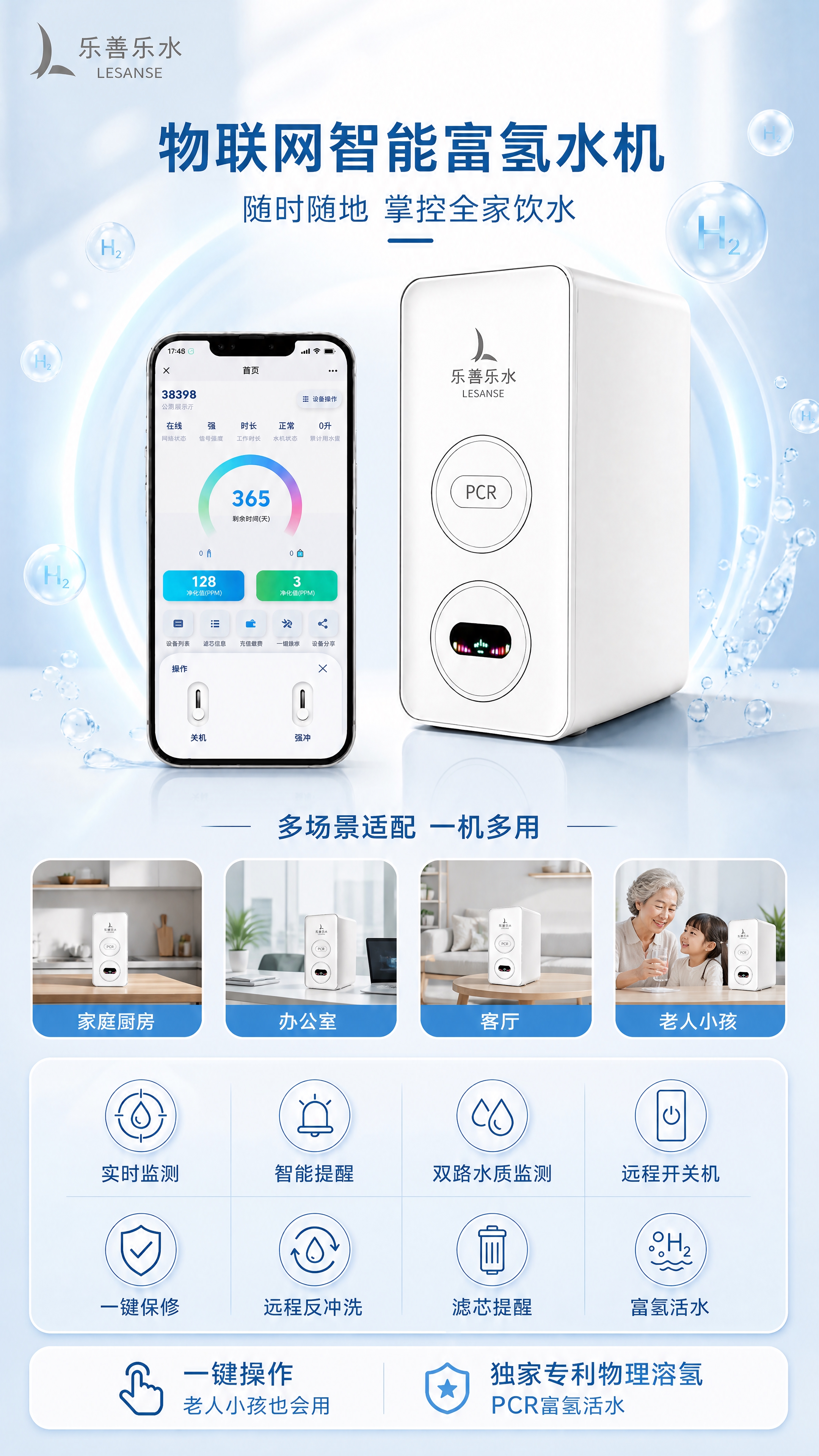 为乐善乐水物联网智能富氢水机制作一张产品宣发长图，竖版9:16… - 图片创意预览