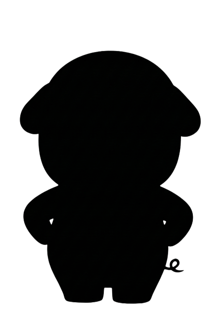根据图中的可爱小猪形象生成纯黑色的小猪剪影，保持小猪的外形轮廓，包括耳朵、鼻子、身体、小卷尾巴和叉腰的姿势，背景为透明预览效果
