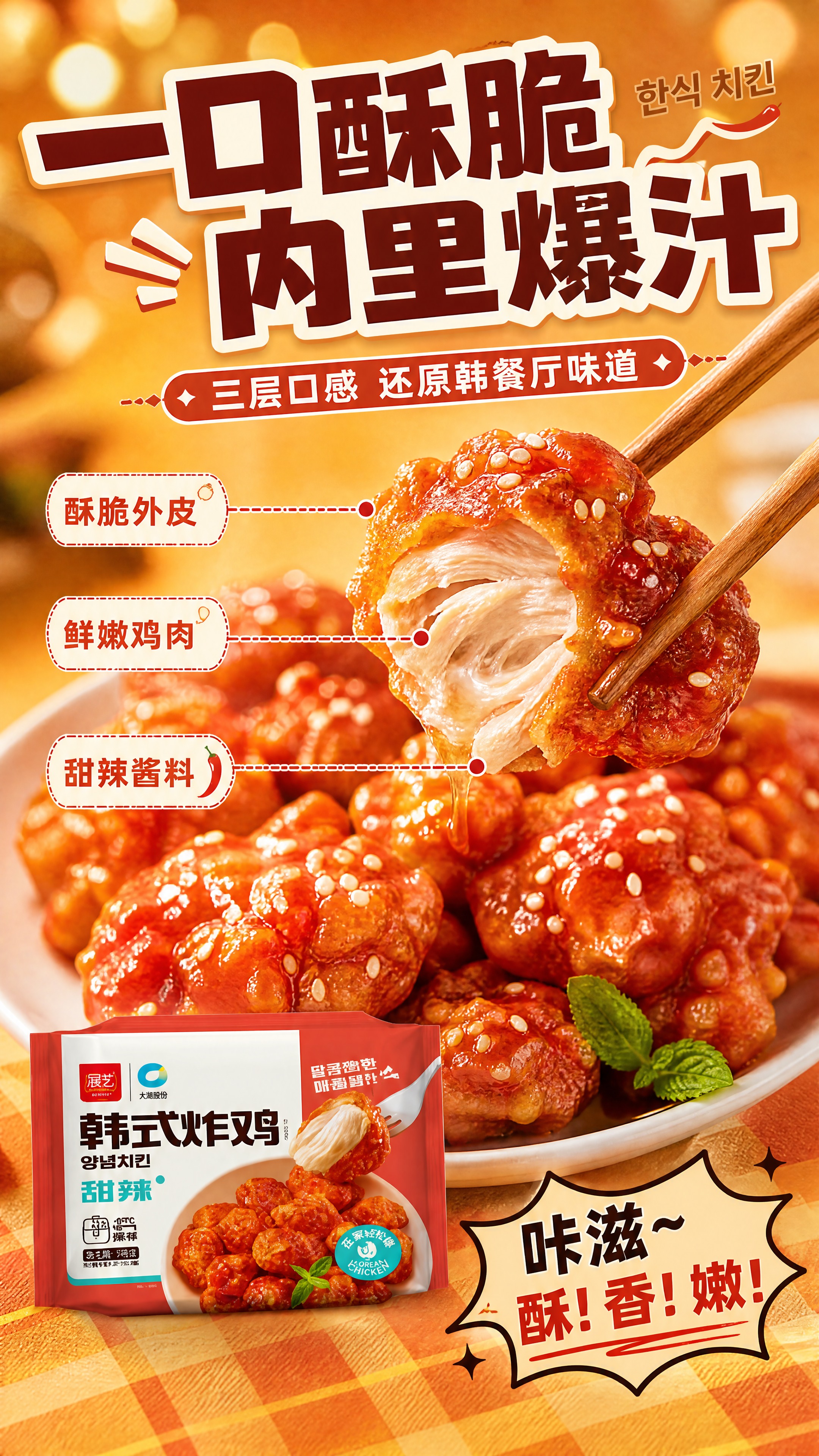 [商品] 使用【图2】中的甜辣味韩式炸鸡包装（红包装）以及参考… - 图片创意预览