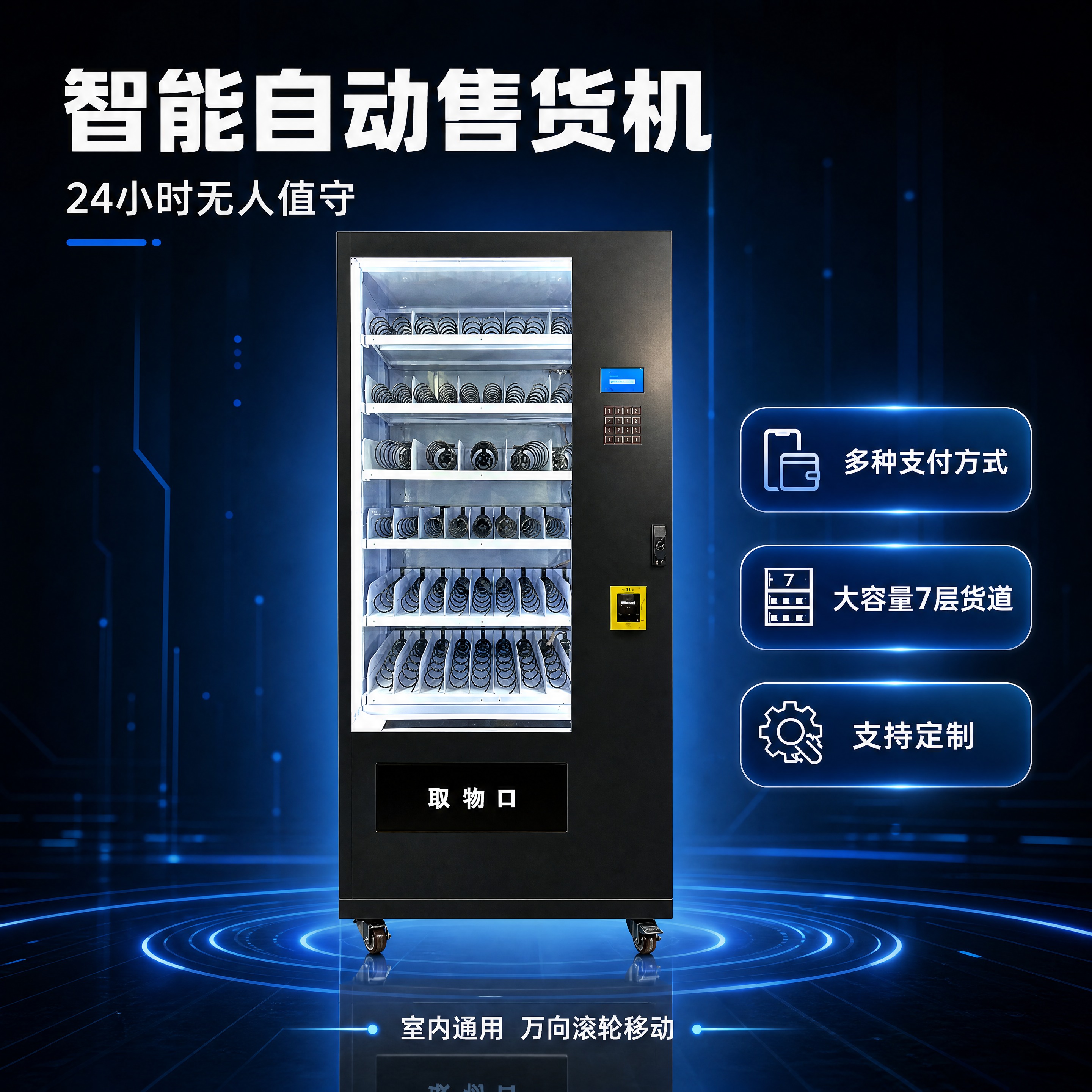 [商品] 使用【图1】弹簧货道款智能自动售货机；保留黑色金属机… - 图片创意预览