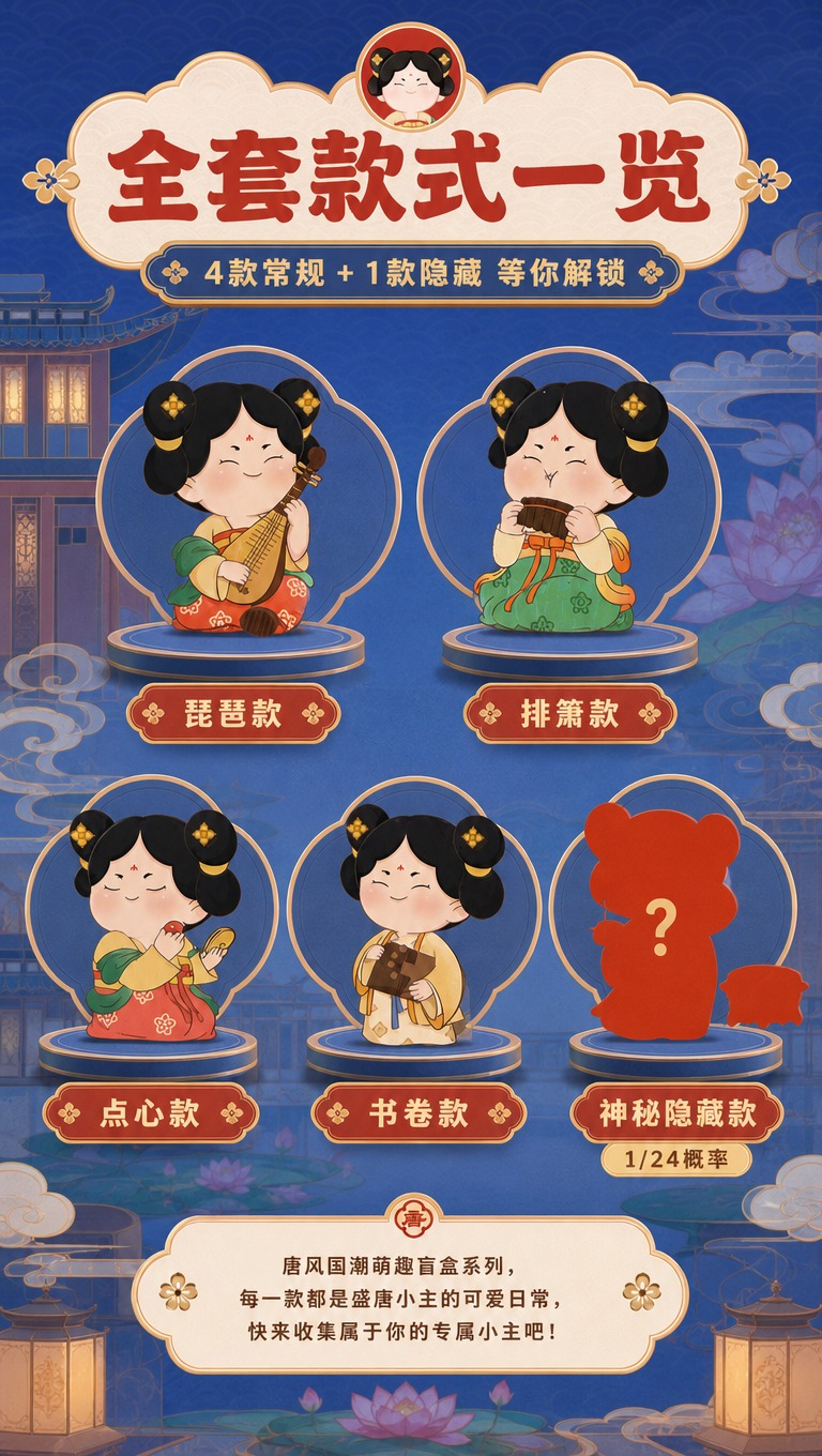 [商品] 使用【图3】唐小主盲盒款式展示面；保留4款卡通形象（… - 图片创意预览