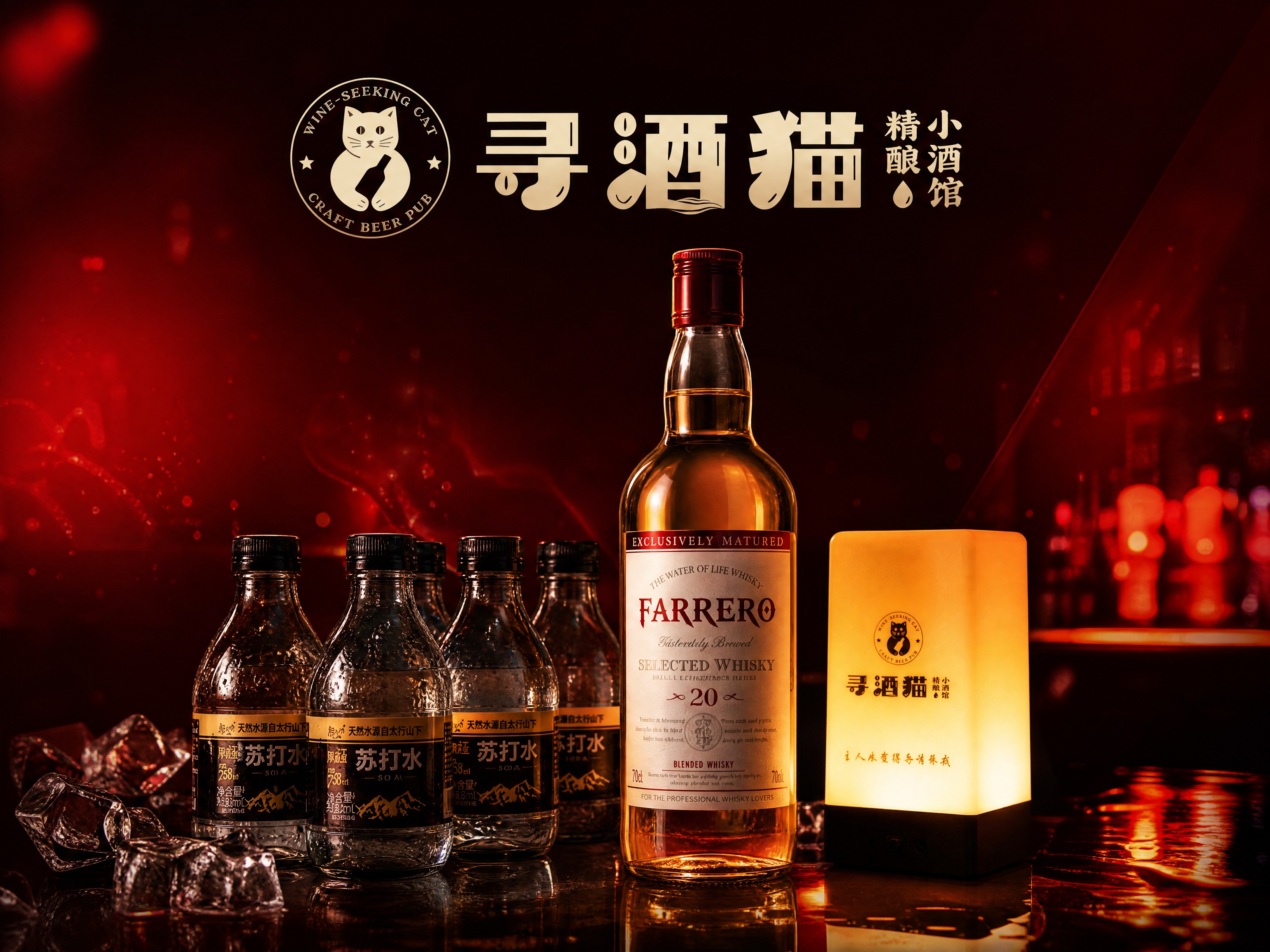 参考图4的红色潮流海报风格，以寻酒猫精酿小酒馆为主题，将主图3… - 图片创意预览