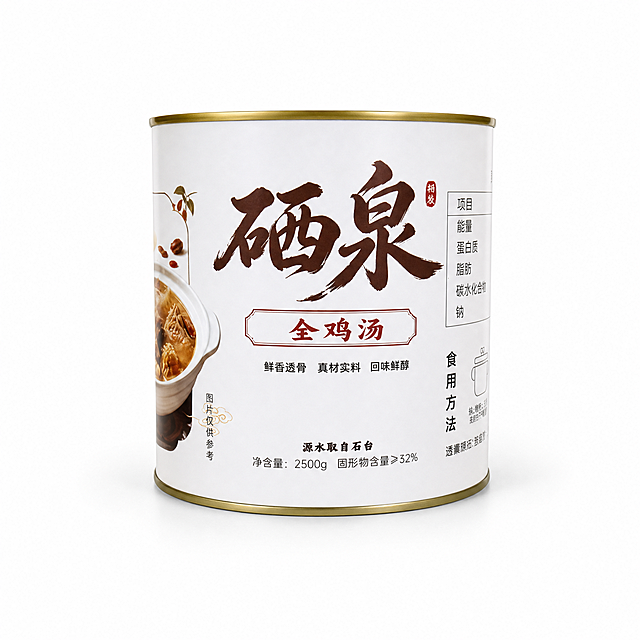 产品精修，产品置于纯白背景上，专业商业棚拍光，5500K标准中性白光，轮廓光，体积光，曝光正确，强烈真实立体感，正视图平视视角，标准透视校正，正常透视焦段，接地处保留干净浅淡的自然接触阴影，严禁大片投影、脏灰阴影和悬浮感，主体居中，商品完整入画不裁切，商品外轮廓视觉体量约画面60%-80%，四边均匀留白约10%-20%，严禁满幅铺满与贴边顶满，极致超清画质，细节清晰锐利，商业级实拍质感，3D渲染还原颜色与材质，明显提升商品表面洁净度，清理灰尘、污渍、指纹、油污和霉点，修复表面、边角、侧边的黑影、灰脏、暗角、发黑暗块，浅色区域干净明亮但保留自然体积阴影，基于原图材质做质感保真、细节清晰和光泽优化，锁定原图商品颜色，颜色以输入图为唯一参考，分段部件颜色边界按原图锁定，浅色、白色区域保持原图真实色相，严禁偏黄偏暖，锁定原图商品轮廓、件数、部件位置、连接关系、标签文字和可见功能细节，只做精修不重绘结构，标签文字清晰锐利，去除非售卖主体杂物和背景干扰，罐身印刷纸面：哑光纸质质感，柔和漫反射，低高光，印刷图案文字清晰锐利颜色饱和，金属罐盖罐底：金属光面质感，高光边线清晰，反射干净但不过度镜面化，比例1:1