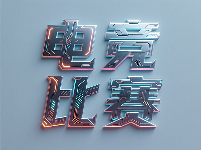 赛博朋克风的“电竞比赛”字样，霓虹灯效果与金属质感结合，展现未来科技感。