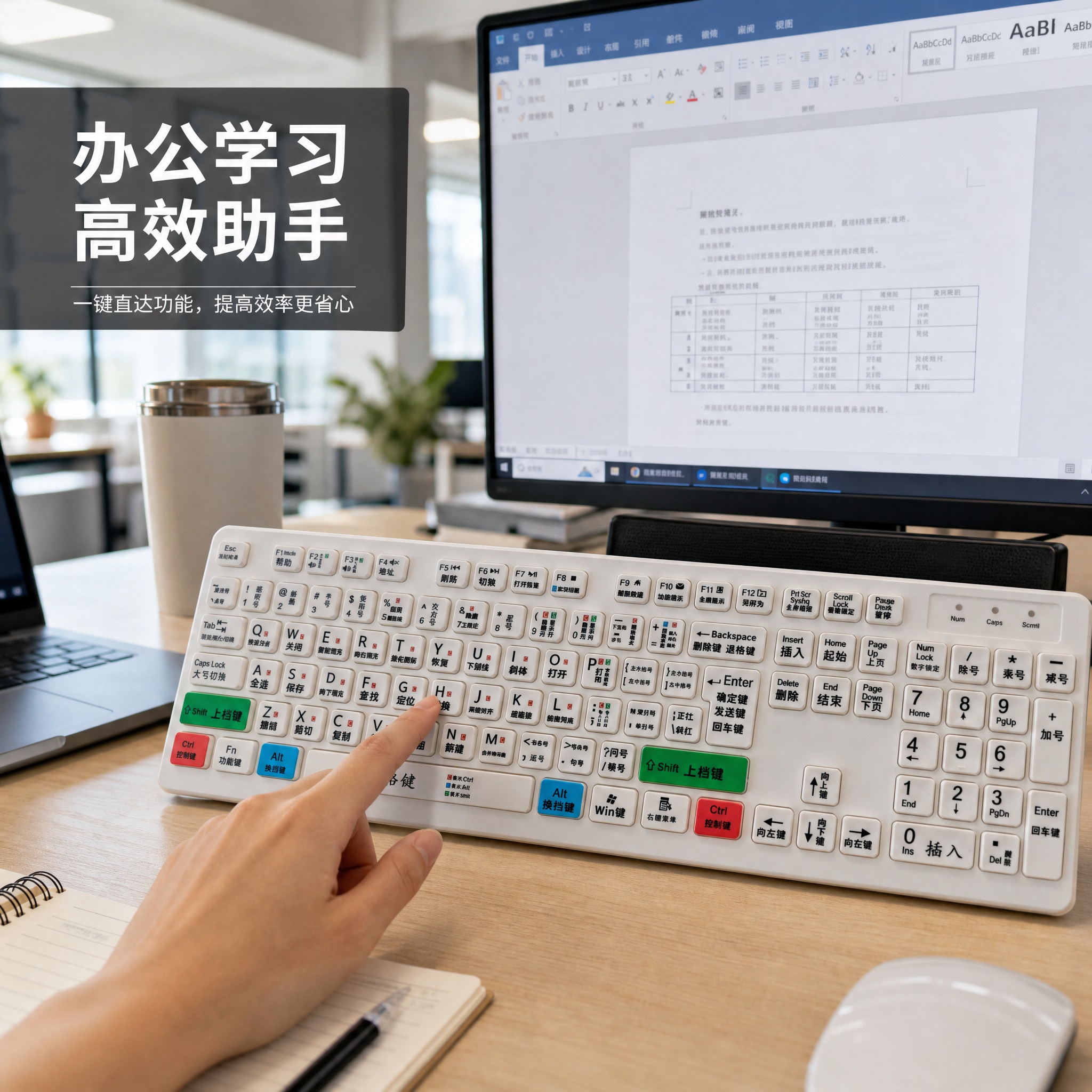 [主图-4] 电脑快捷键功能标注键盘 真实办公场景使用图 桌面… - 图片创意预览