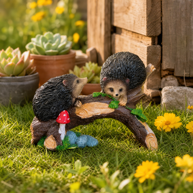 [Main Image 2] Garden lawn placement scene display for double hedgehog ornament. [Atmosphere style]预览效果
