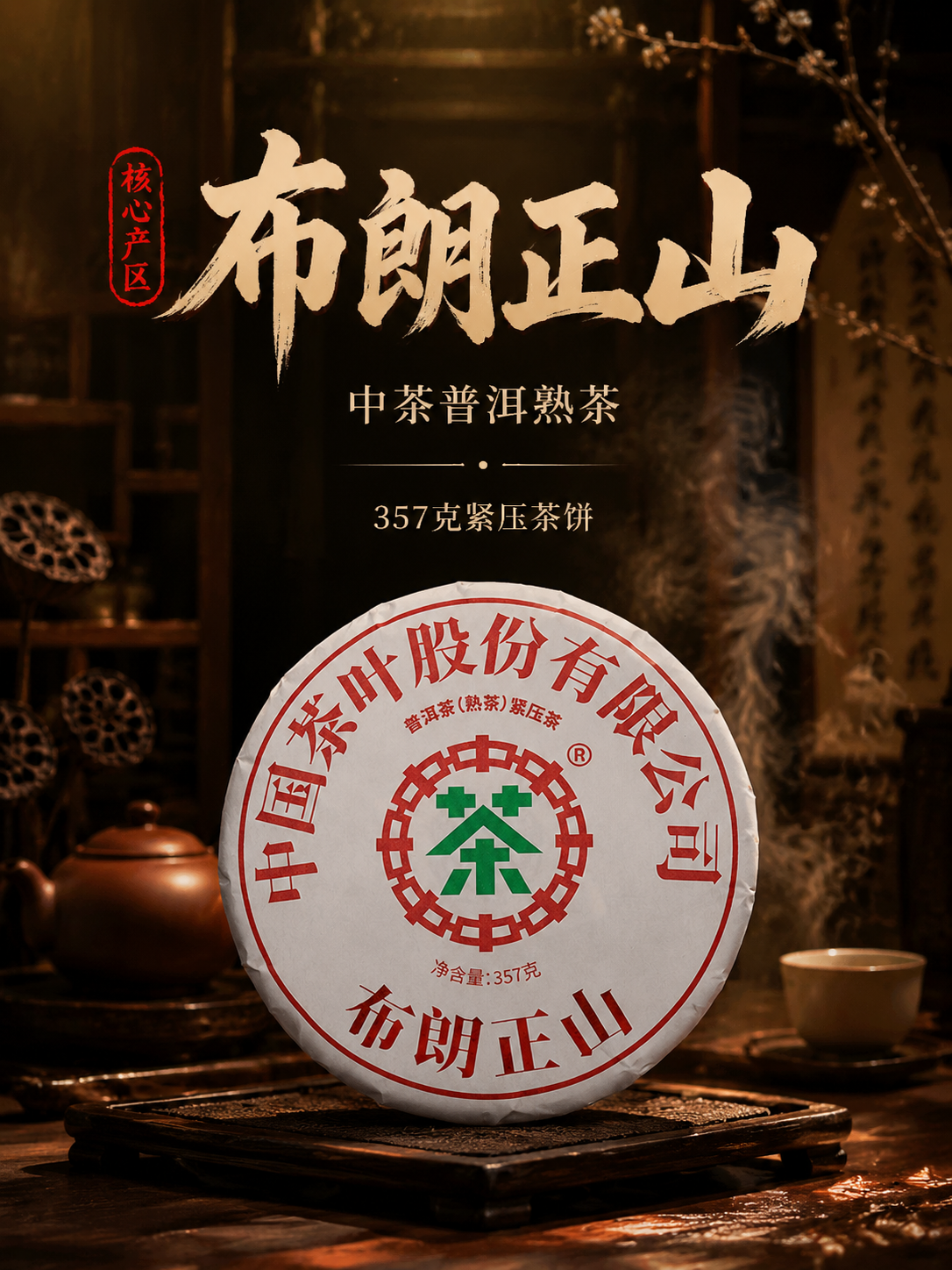 [主图-1 首图点击率] 中茶布朗正山普洱茶饼沉浸式氛围感首图… - 图片创意预览