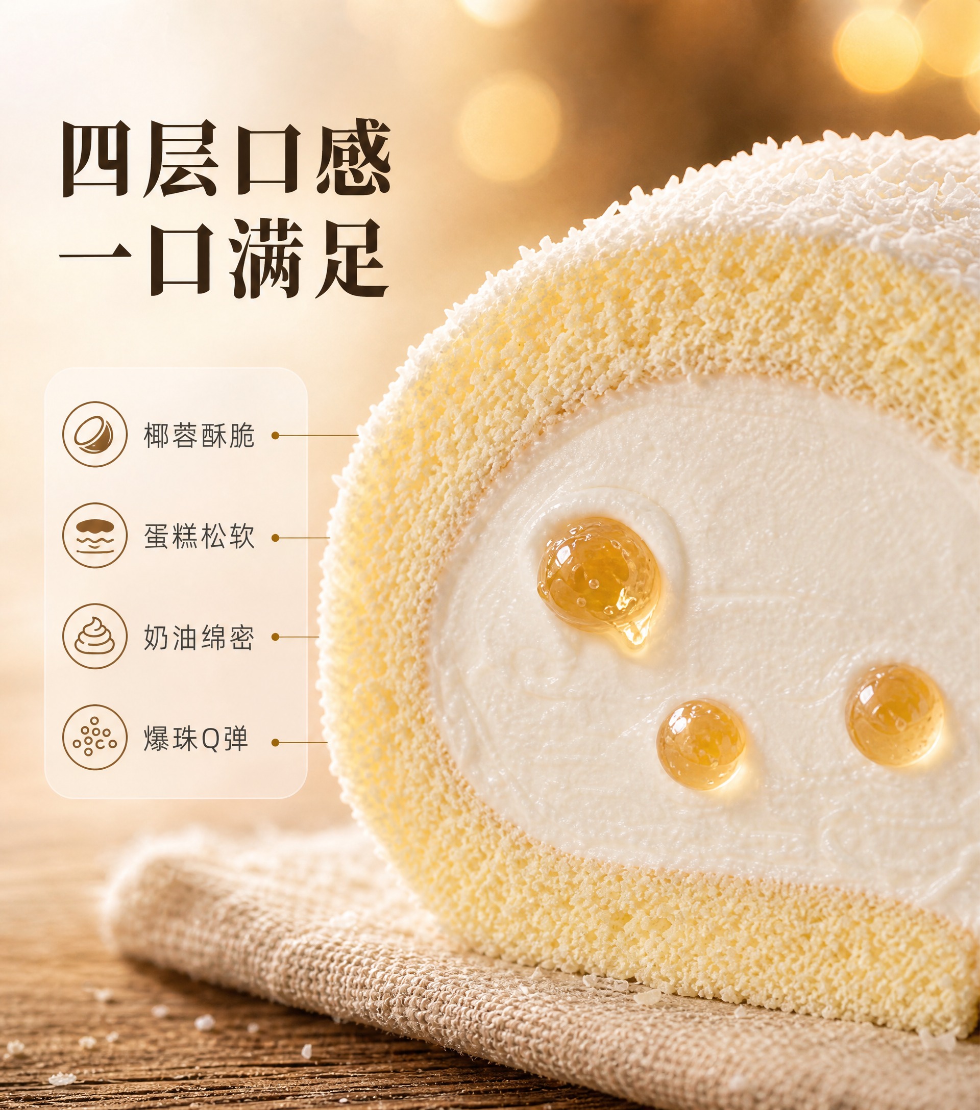 [商品] 使用【图1】生椰爆珠卷蛋糕；保留外层椰蓉、白色奶油蛋… - 图片创意预览