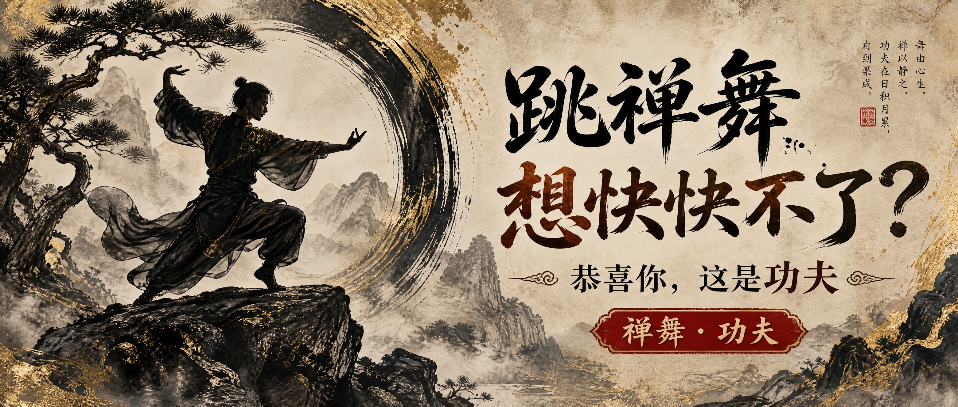 公众号封面横版海报，禅意东方美学风格，水墨金箔质感，沉稳有力，… - 图片创意预览