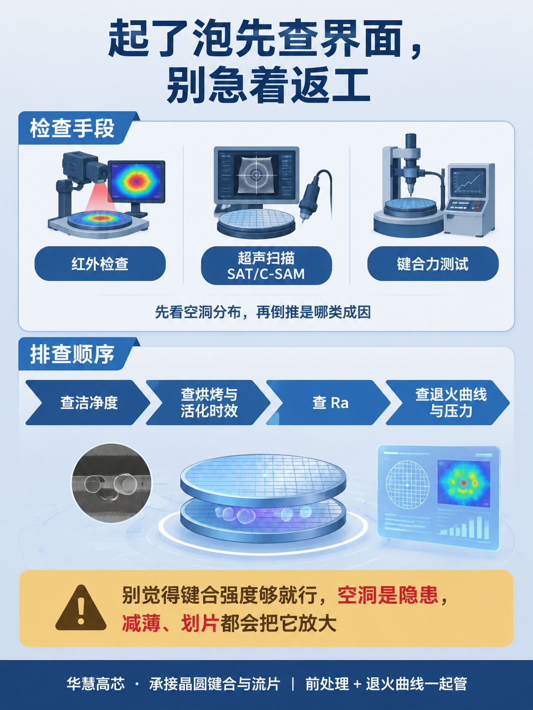 晶圆键合起泡收尾检查SOP科普海报，扁平插画风格，科技感专业简… - 图片创意预览
