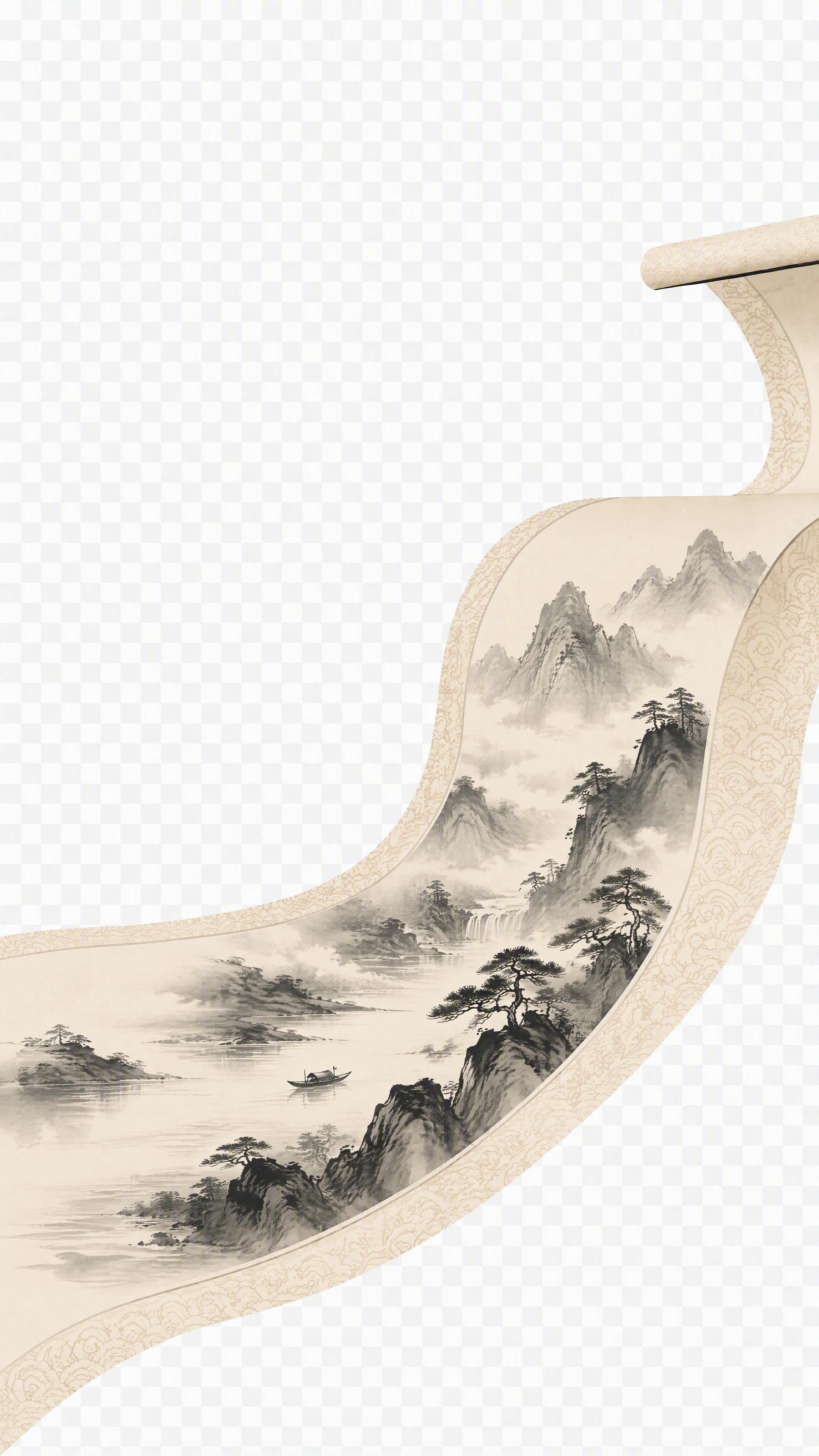 整体结构不变：S形蜿蜒的卷轴从画面右下角延伸至右上角，卷轴边缘… - 图片创意预览