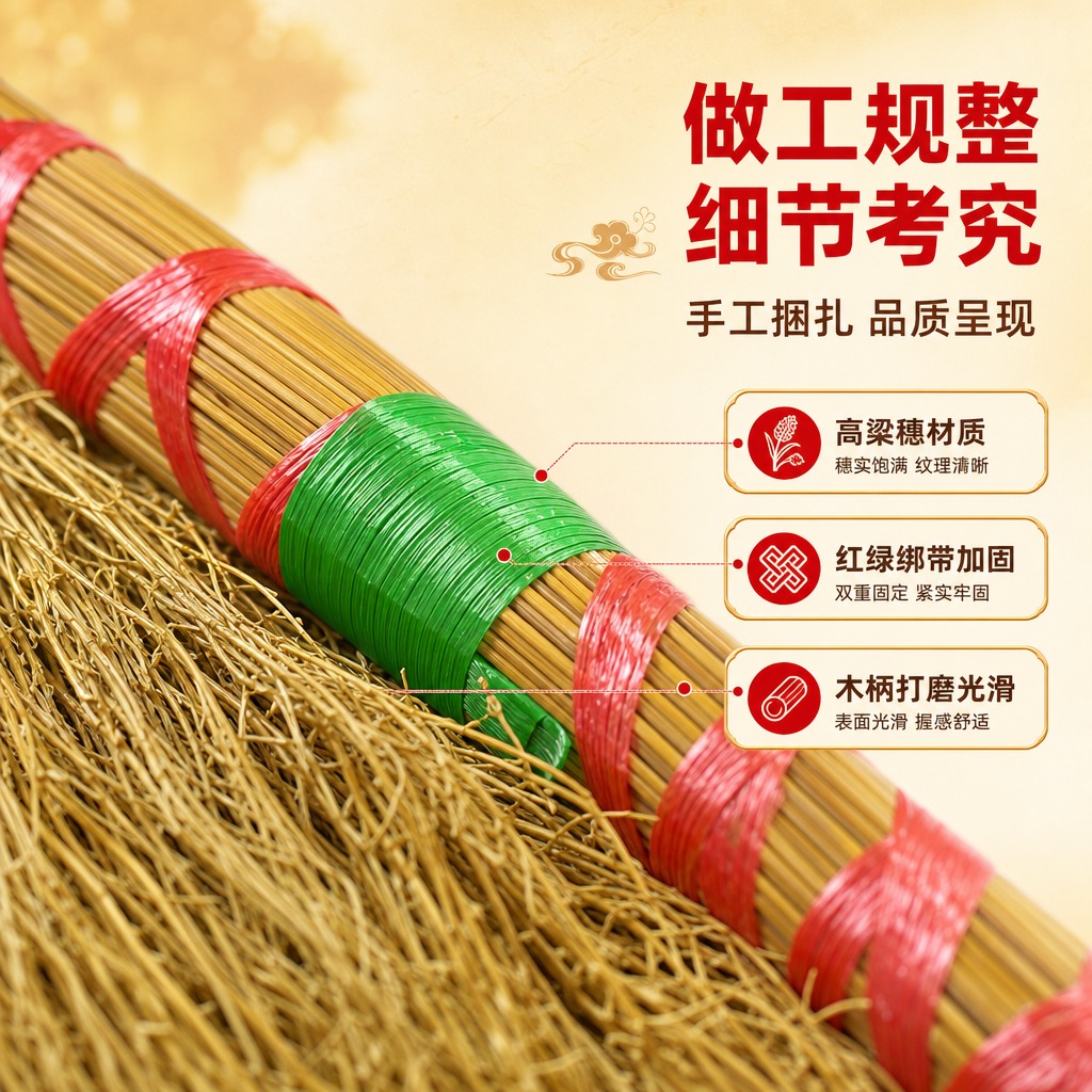 [商品] 使用【图3】小扫把斜款捆红绳细节特写图；保留高粱穗材… - 图片创意预览