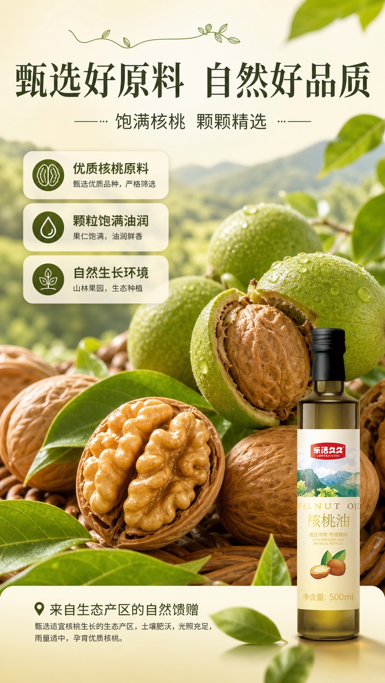 [商品] 使用【图2】单瓶乐活久久核桃油作为辅助展示；保留瓶身… - 图片创意预览
