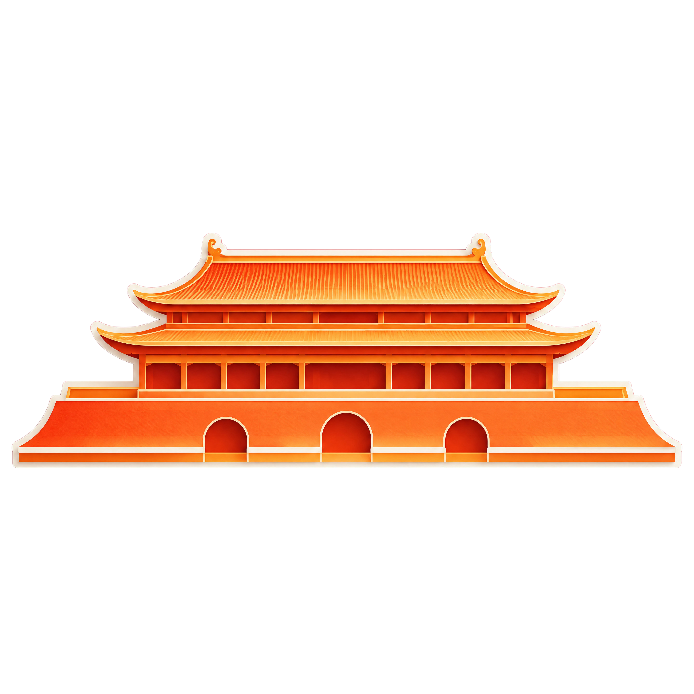 参考图1的建筑外形，参考图2的橙色立体剪纸风格，生成一张橙色立… - 图片创意预览