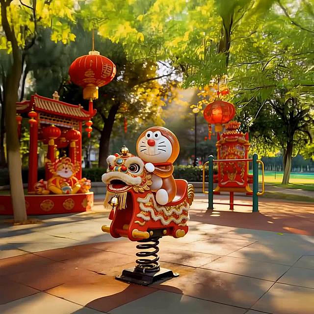 机器猫坐摇摇车