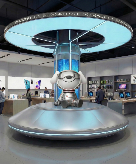 底座变成原图的造型，高度比原来低三分之二。太空狗坐落在地面上。预览效果