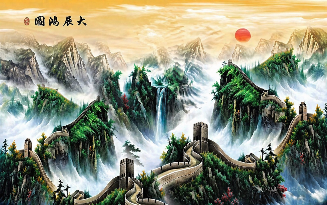 移除图中间的老鹰，用和原图一致的山水云雾风格填充老鹰移除后的区域，保留原画面其他所有内容、文字和风格不变，保持整体画面自然协调预览效果