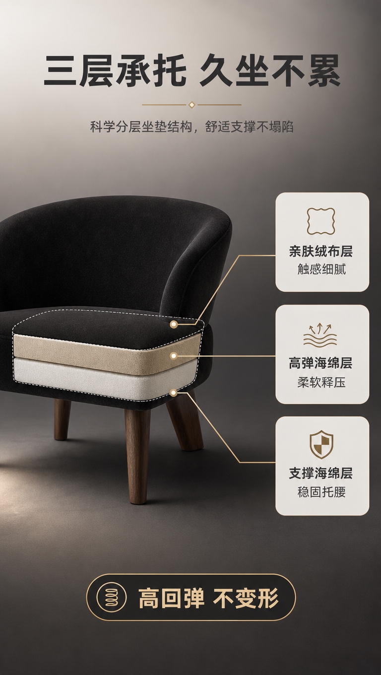 [商品] 使用【图1】黑色绒布单人休闲椅；保留完整外形、黑色绒… - 图片创意预览